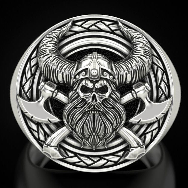 Nordic Mythology Mens Ring With Viking Skeleton Copper Ring
