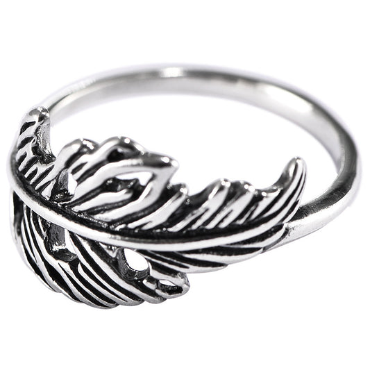 Vintage Thai Feather Ring Hollow Leaf Design Lightweight 925 Sterling Silver Closed Mouth Jewelry Gift For Everyday Use