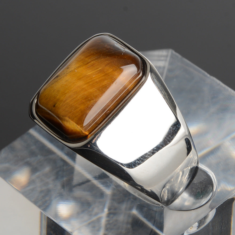 Mens Stainless Steel Ring With Tiger Eye Stone Vintage Jewelry Band Statement Ring For Men Durable Everyday Ring