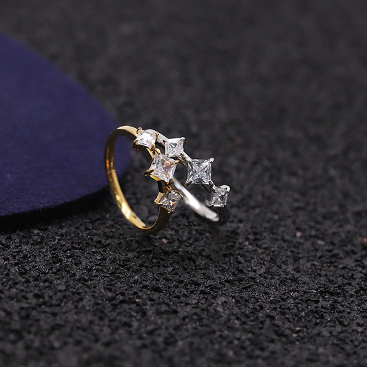 Womens Zircon Ring With Cube Square Design Titanium Steel Ring Geometric Quadrilateral Ring Fashion Spark Luxury