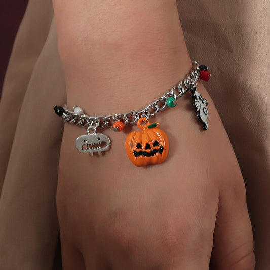 Gold Plated Skull And Pumpkin Imp Bracelet For Women