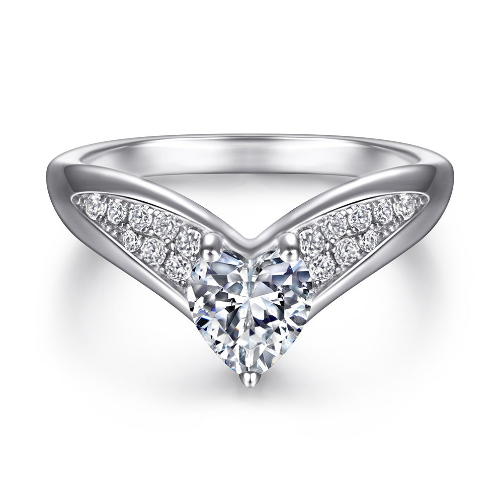 Heart Shaped Women Ring With Simulated Diamond In Sterling Silver Electroplated Silver Tone Of Anniversary Gift