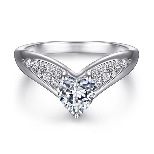Heart Shaped Women Ring With Simulated Diamond In Sterling Silver Electroplated Silver Tone Of Anniversary Gift