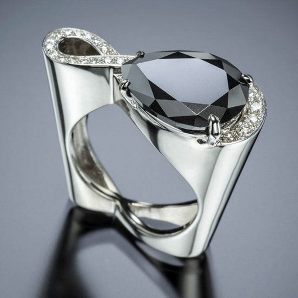 Womens Geometric Diamond Ring White Gold Electroplated Alloy Zircon Micro Inlaid Elegant Ring Everyday Sparkle