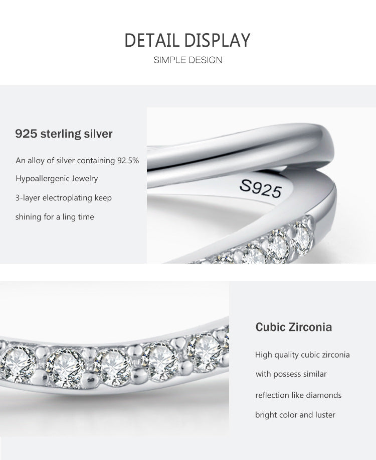 Sterling Silver Double Layer Geometric Ring With Micro Inlay White Gold Color For Women Jewelry For Daily Wear