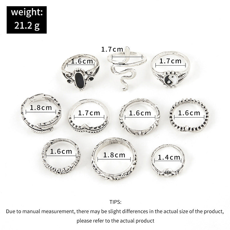 Womens Fashion Vintage Ring Set Geometric Silver Finish Electroplated Alloy Band Rings For Women Everyday Use