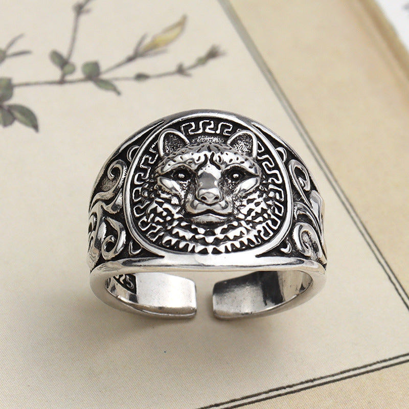 Geometric Silver Plated Open Ring Cheetah Adjustable Retro