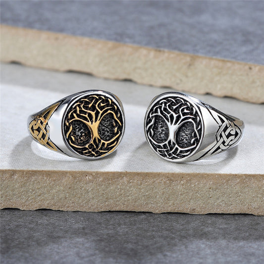 Men's Viking Tree Of Life Ring Titanium Steel Band Geometric Jewelry Gift for Him Personality Ring Steel or Gold Color Norse Mythology Ring
