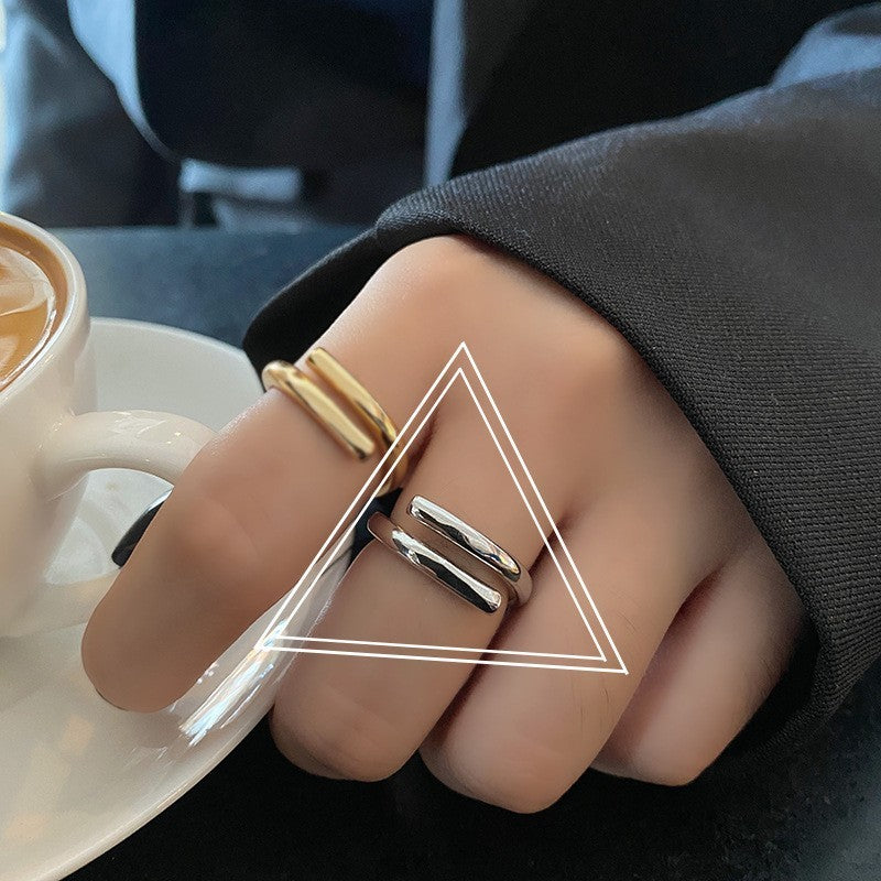 Womens Adjustable Geometric Ring Silver Plated Irregular Glossy Wide Band Fashion Jewelry For Women And Girls Elegant