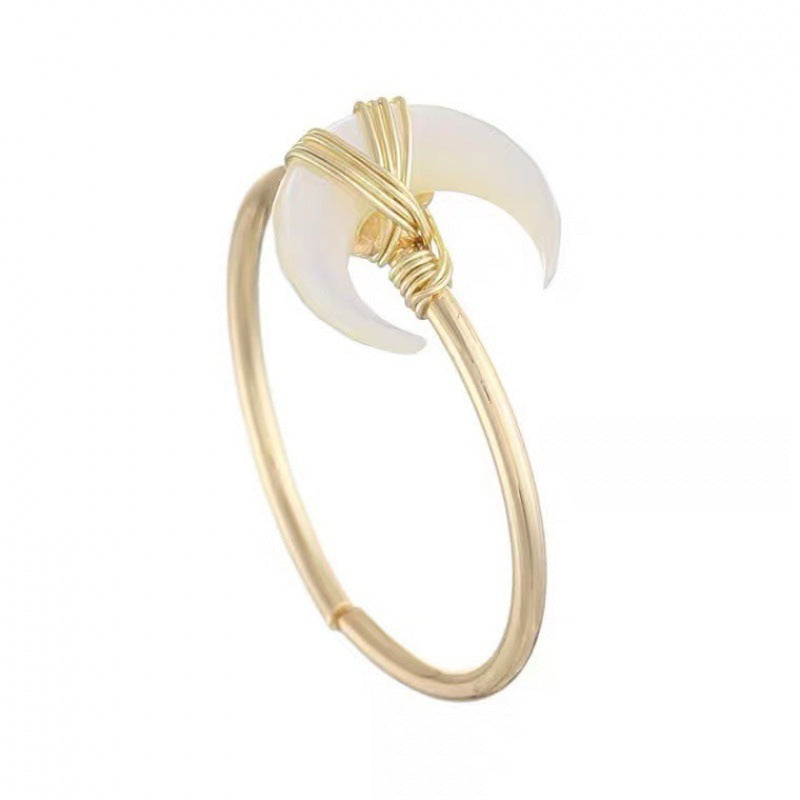 Women's 925 Sterling Silver Moon Ring Adjustable Geometric Gold Plated Fashion Statement Jewelry Everyday Wear