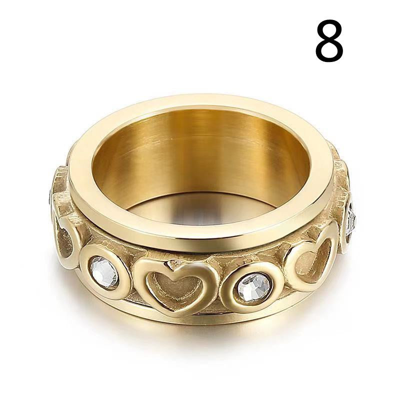 Womens Heart Shaped Ring Diamond Studded Index Finger Ring Titanium Steel Fashion Jewelry Gift For Her Gold and Steel Color Design For Women and Girls