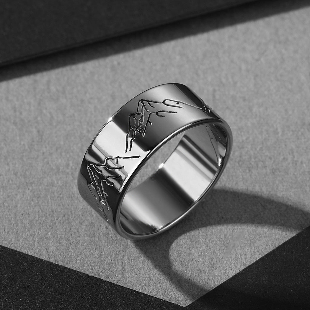 Stainless Steel Mountain Ring Natural Geometry Fashion Ring for Women and Girls Everyday Wear Gold Statement Piece