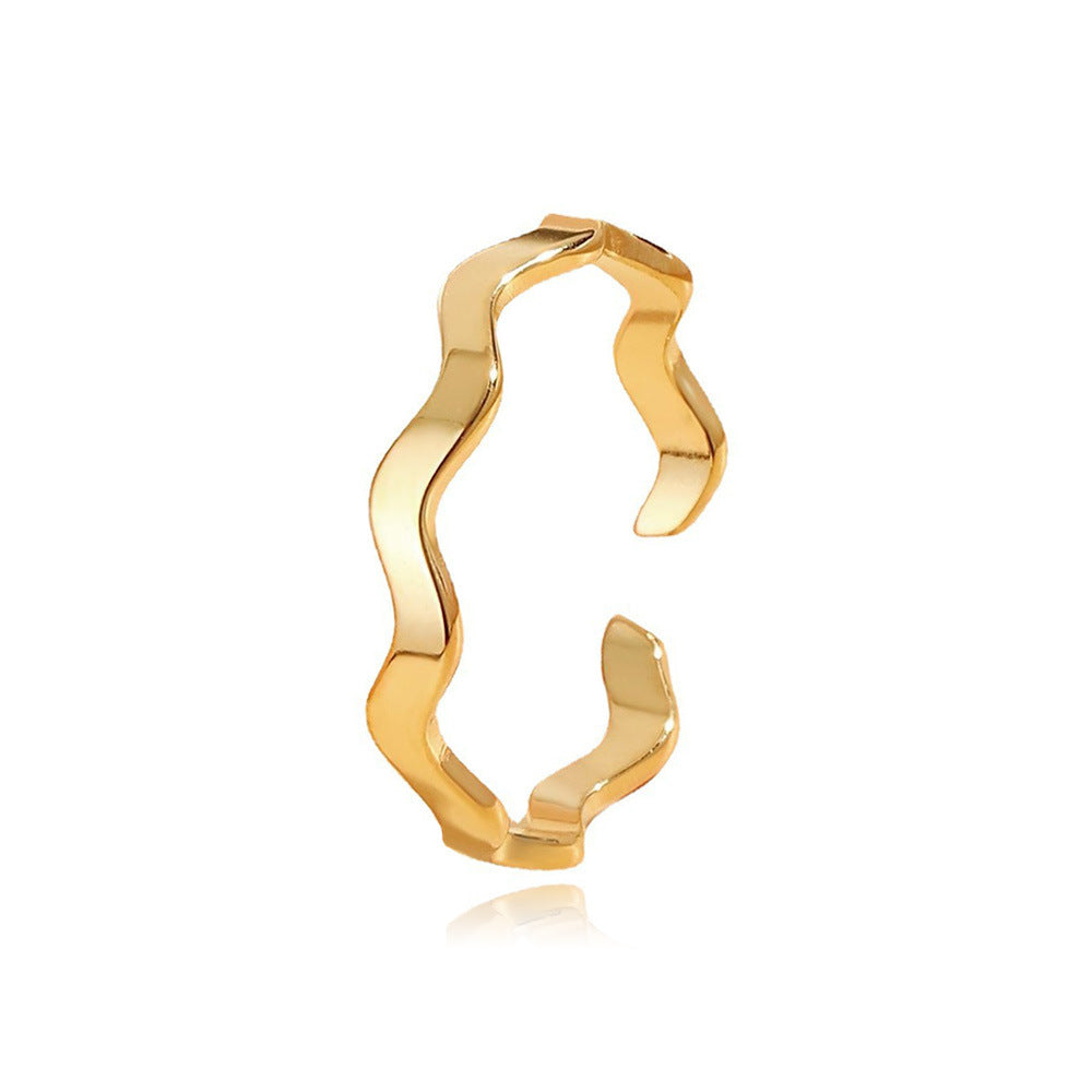Womens Stainless Steel U Shaped Wave Ring Minimalist