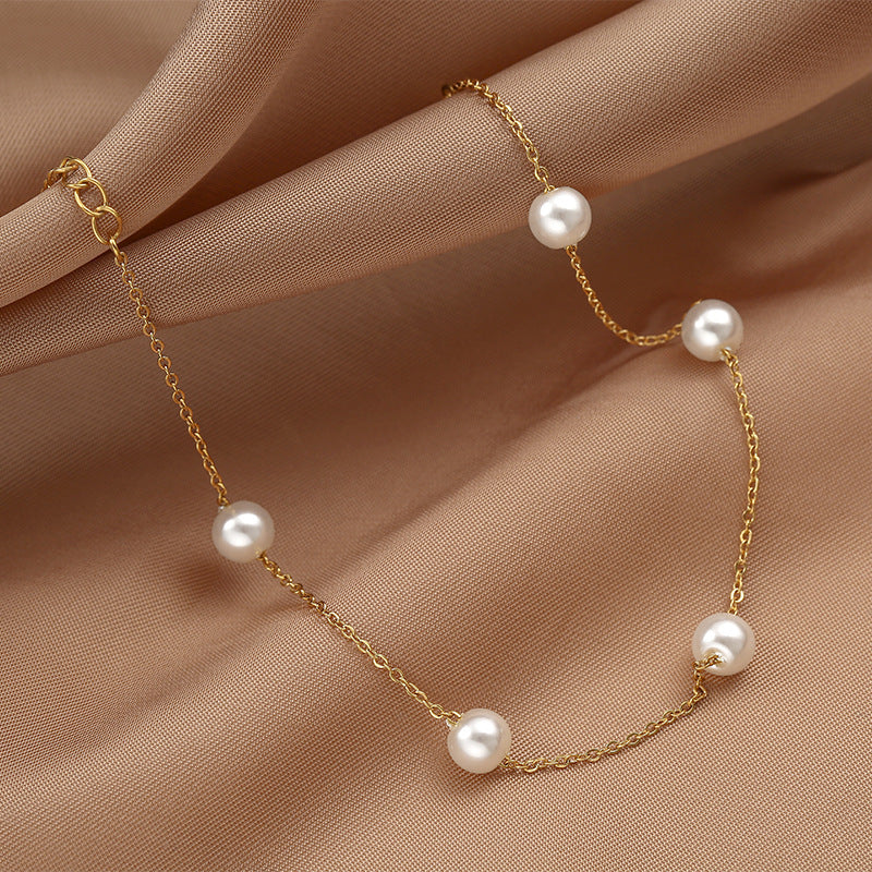 Women Anklet Titanium Steel Pearl Foot Chain Geometric Design Beach Jewelry Durable Foot Accessory Stylish Pro