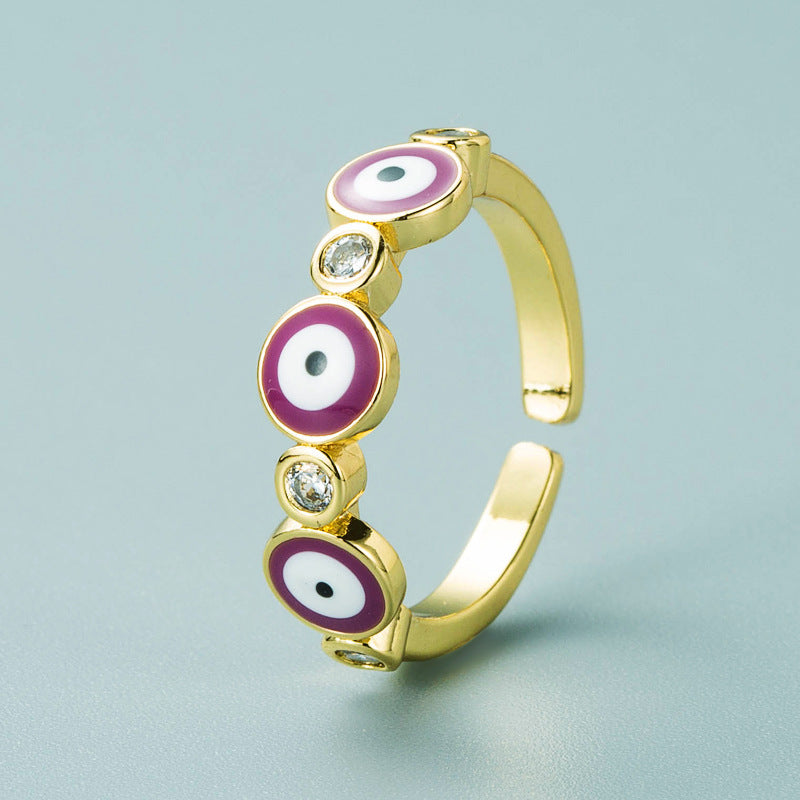 Gold Plated Eyes Design Ring Adjustable Copper Micro Inlays European American Fashion Jewelry Statement Pieces