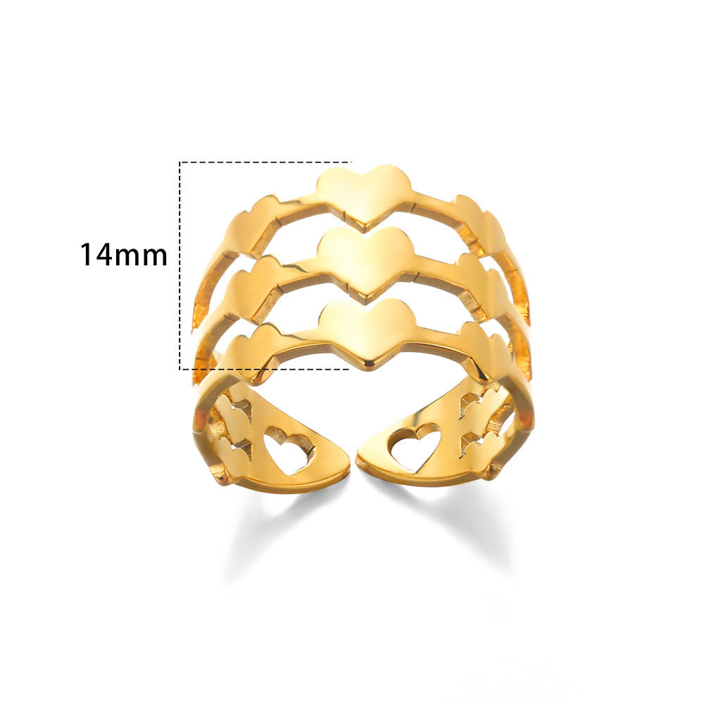 Unisex Adjustable Stainless Steel Ring Heart Shape Geometric Hollow Design Band For Women And Men Everyday Jewelry
