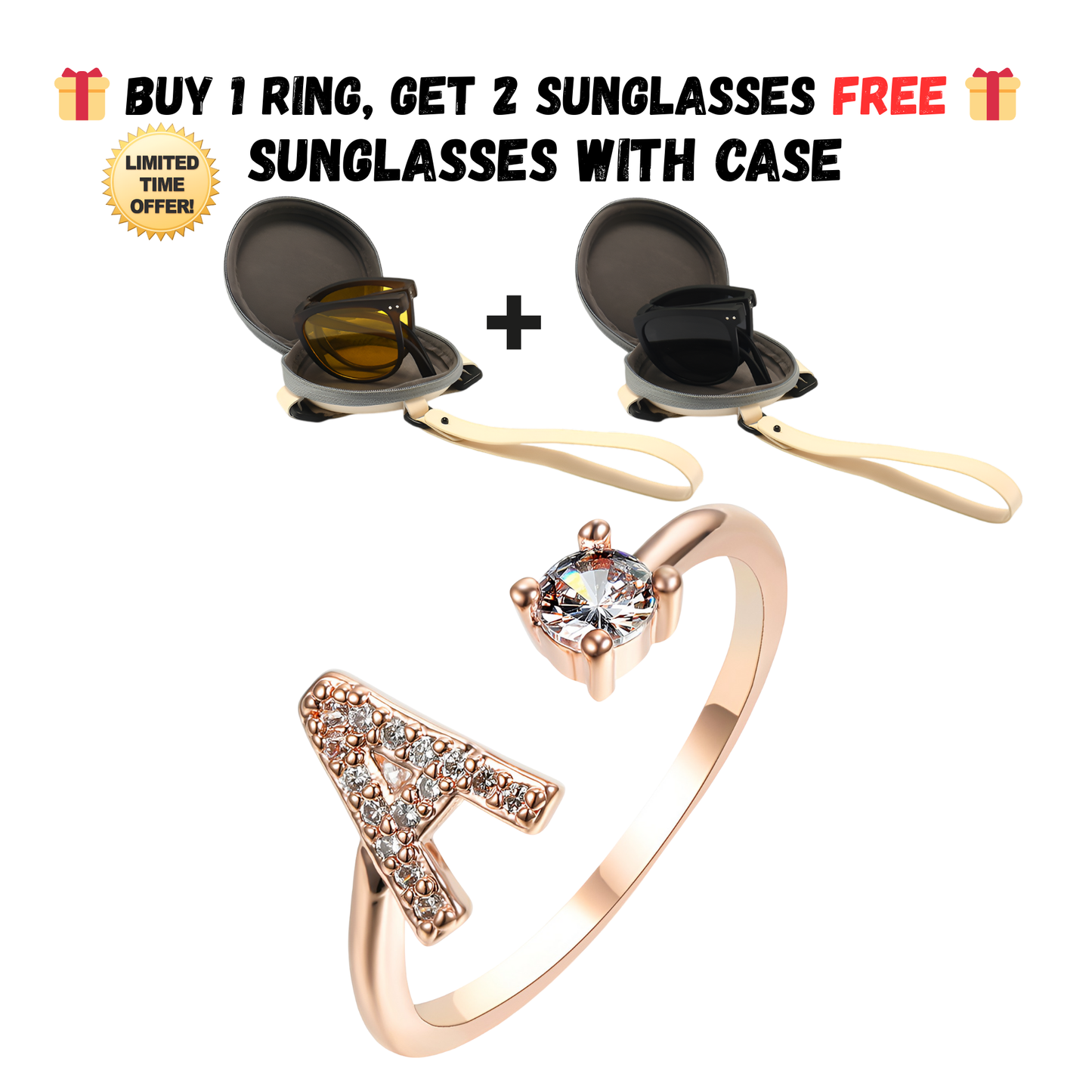 Adjustable Letter Zircon Ring with Alphabet Initials A Z Copper Alloy Jewelry Gift for Women Elegant Gift Idea