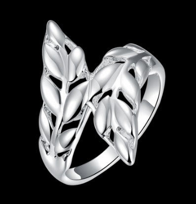 Silver Feather Ring With Gemstones Inlay Size 8 For Women