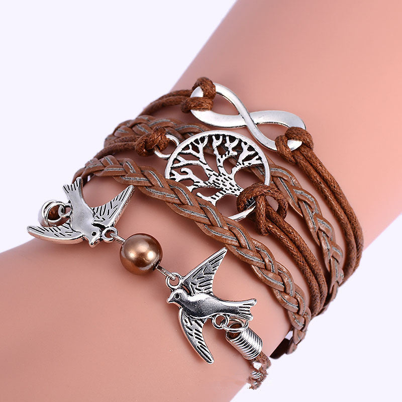 Womens Alloy Bracelet Vintage Hand Woven Jewelry European Fashion Animal Zodiac Signs Big Tree Design Gift For Her