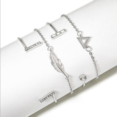 Womens Gold and Silver Crystal Leaf Moon Arrow Cat Bracelet Set Adjustable Open Bangle for Women Elegant Style Chic