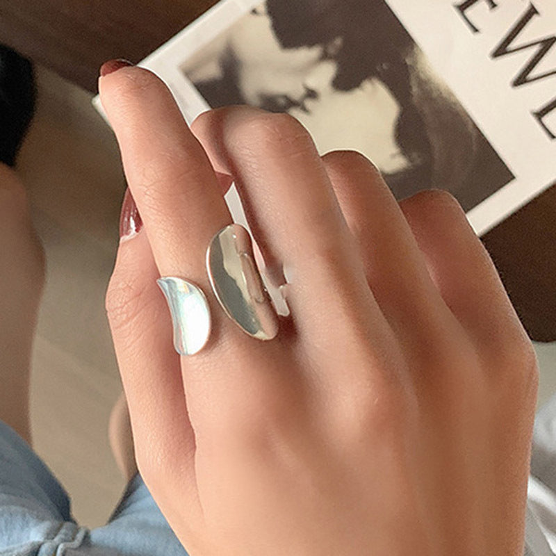 Womens 925 Sterling Silver Rings Geometric Hollow Wide Band Polished Finish Electroplating Fashion Index Finger