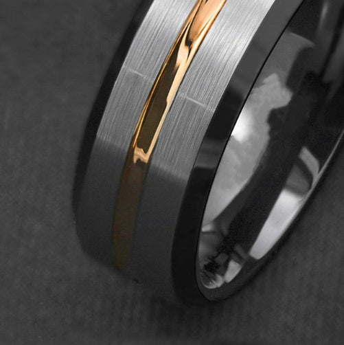Titanium Steel Ring Silver Black and Gold Stripe Band for Men and Women Lightweight Everyday Jewelry Ring for Unisex
