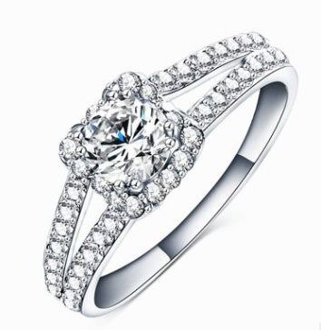 S925 Silver Clear Crystal Micro-Inlaid Diamond Craft Engagement Ring