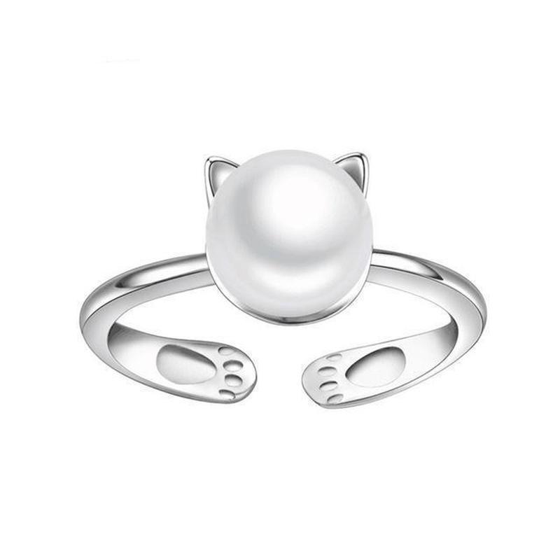Copper Cat Ear Ring With Pearl Accent Adorable Animal Jewelry For Women And Girls Delicate Copper Ring For You