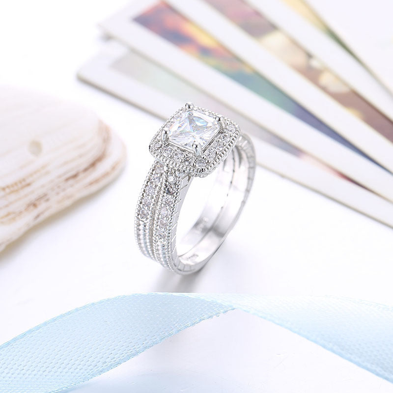 Silver Plated European And American Diamonds Fashion Luxury Couple Square Drill Sparkle For Evening Wear Shine