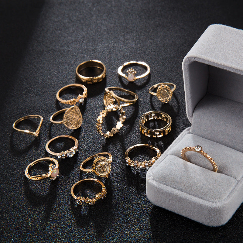 Womens Fashion Jewelry Rings Set 12 Pcs With Cross Design And European American Gold And Silver Rings GoldTone