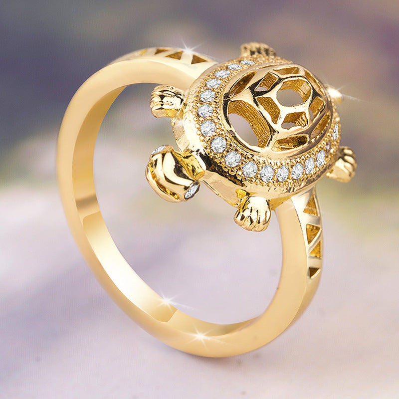 Geometric Copper Turtle Ring Gold Plated Zircon Gems Couple Ring Wedding Ring Electroplated Fashion Jewelry Up