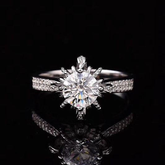 Womens Moissanite Ring Sterling Silver Floral Wishing Fountain Dazzling Sparkle Engagement Promise Gift Anniversary
