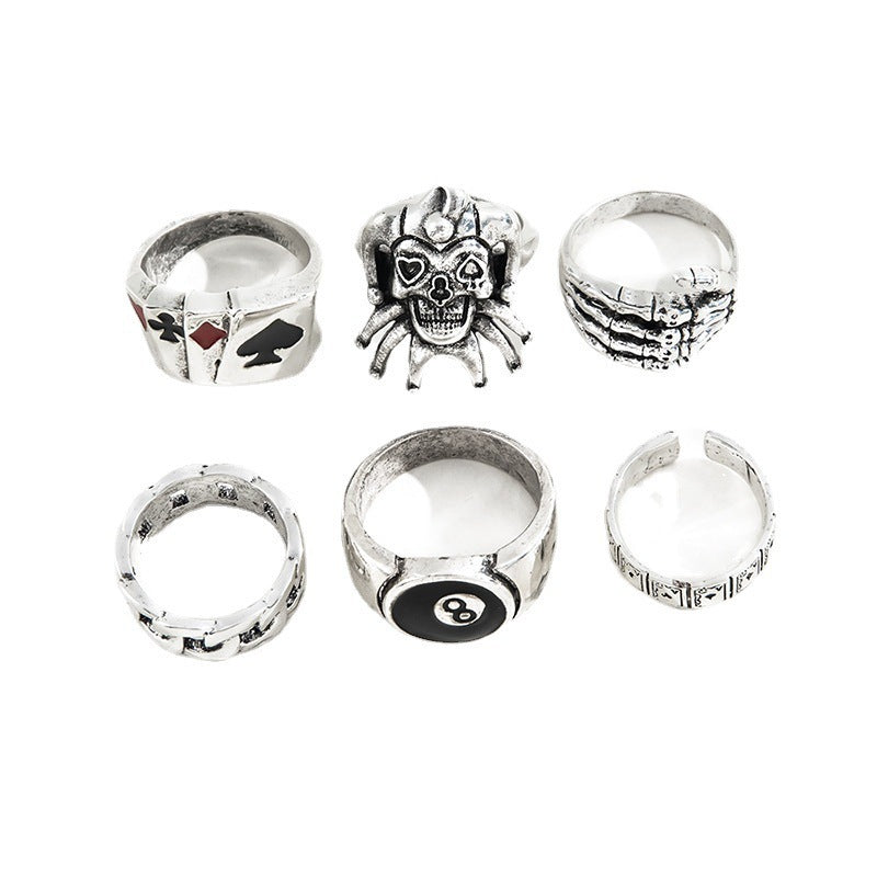 Mens Vintage Ring Set Darker Wind Alloy Rings With Distressed Bat Skull And Double Headed Snakes Design Gothic