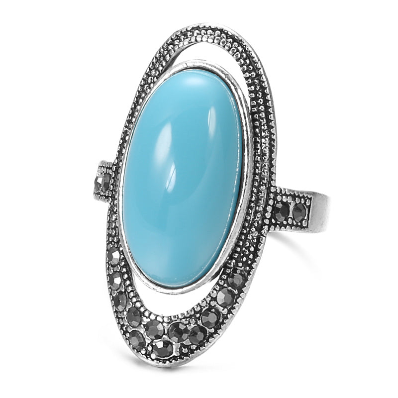 Vintage Geometric Alloy Ring Electroplated With Artificial Gemstone Inlays For Birthdays And Weddings Gift Ready