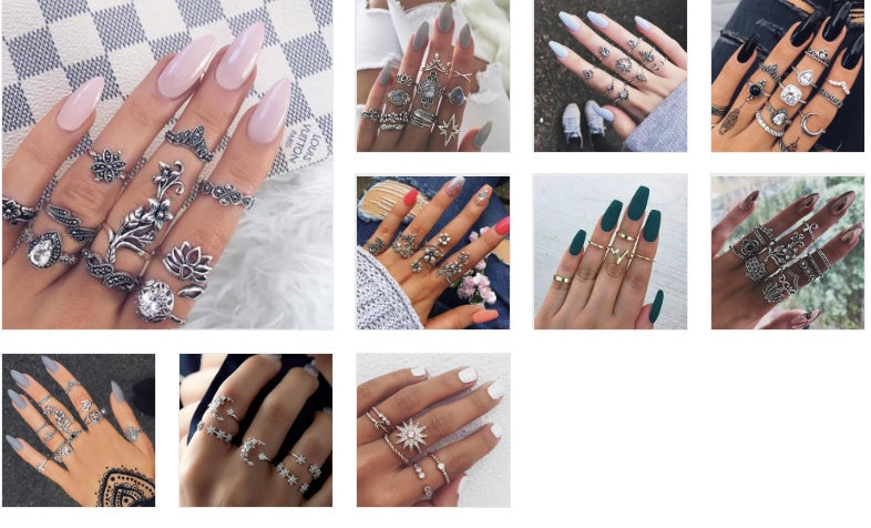 Womens Knuckle Ring Set Bohemian Alloy Rings Electroplated Silver Geometric Design European American Ornaments