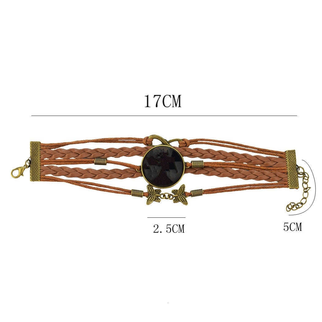 Woven Constellation Leather Bracelet Adjustable Vintage Style with Gemstone Pendant and Extender Chain Jewelry