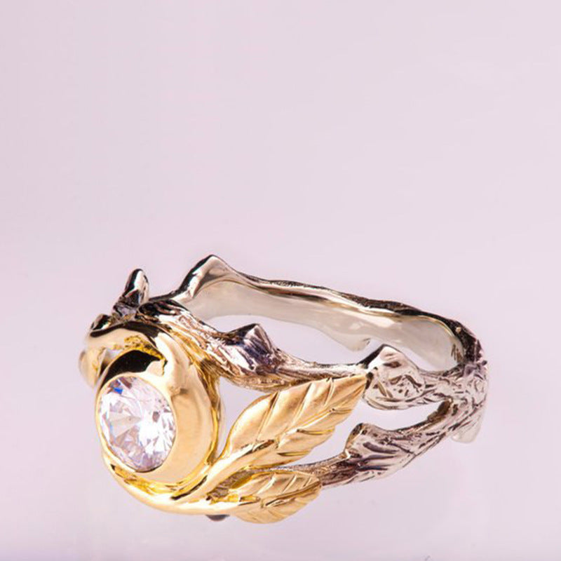Gold Plated Branch Ring With Zircon Inlaid European Style Metal Jewels For Festivals And Fashion Festival Gift