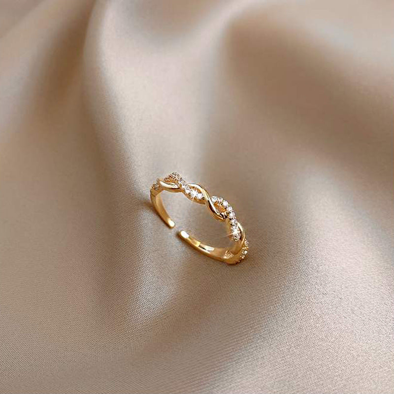 Copper U Shaped Ring With Zircon Inlay Braided Twist Open Style Womens Fashion Jewelry Elegant Everyday Beauty