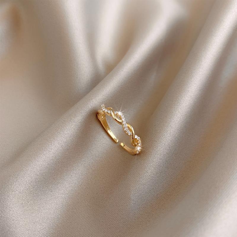 Copper U Shaped Ring With Zircon Inlay Braided Twist Open Style Womens Fashion Jewelry Elegant Everyday Beauty