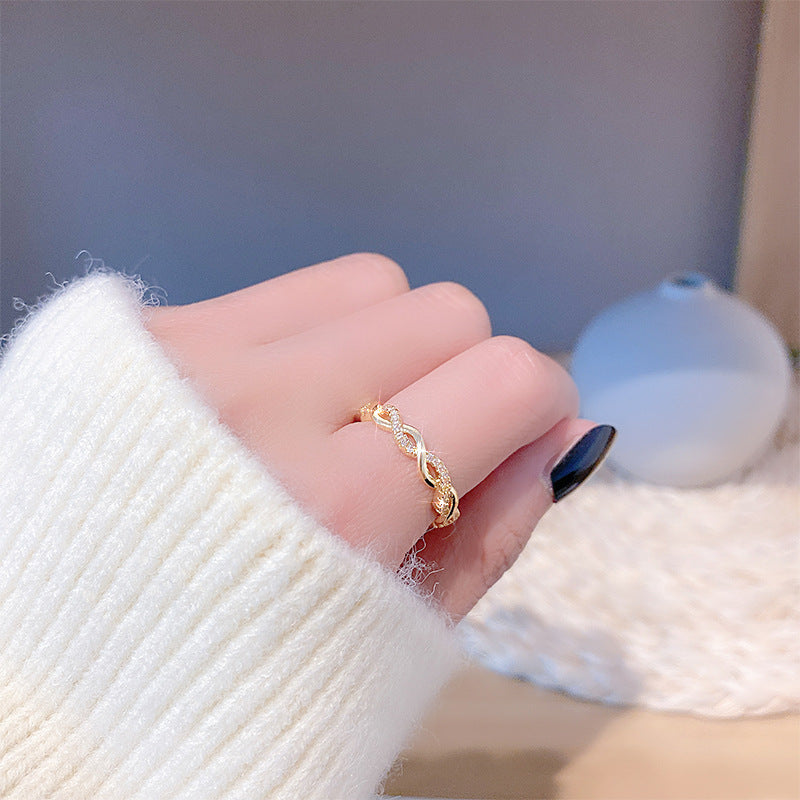 Copper U Shaped Ring With Zircon Inlay Braided Twist Open Style Womens Fashion Jewelry Elegant Everyday Beauty