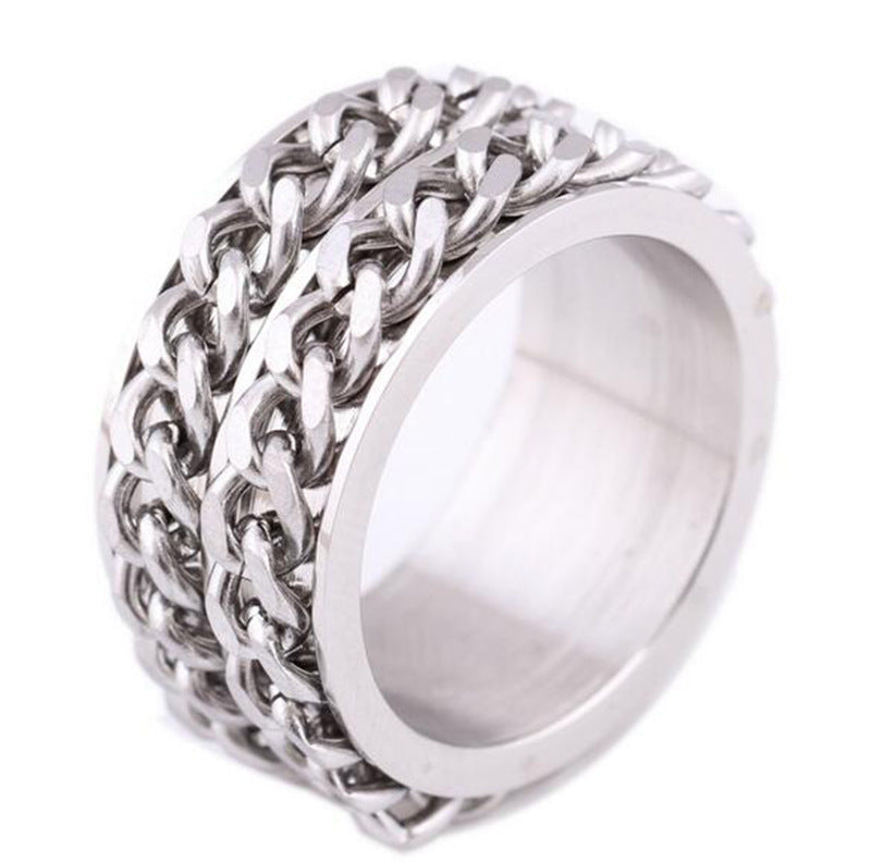 Vintage Chain Titanium Steel Mens Index Finger Ring Size 6 7 8 9 10 Stainless Jewelry Fashion Accent Accessory
