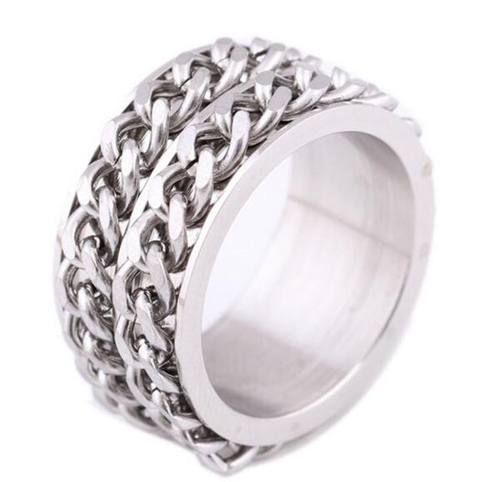 Vintage Chain Titanium Steel Mens Index Finger Ring Size 6 7 8 9 10 Stainless Jewelry Fashion Accent Accessory