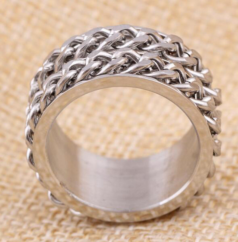 Vintage Chain Titanium Steel Mens Index Finger Ring Size 6 7 8 9 10 Stainless Jewelry Fashion Accent Accessory