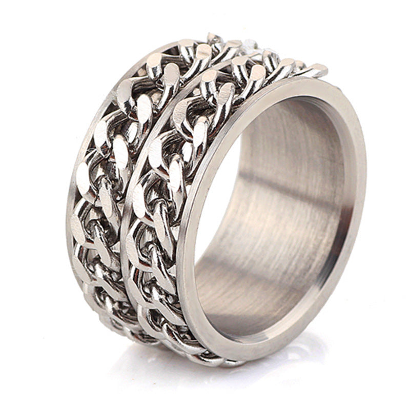 Vintage Chain Titanium Steel Mens Index Finger Ring Size 6 7 8 9 10 Stainless Jewelry Fashion Accent Accessory