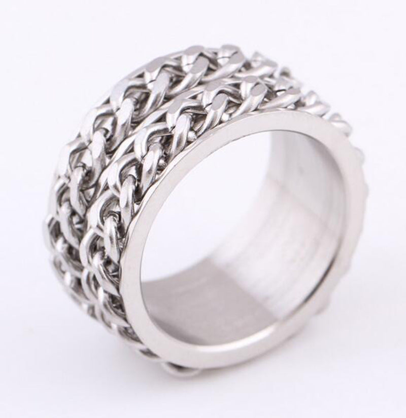 Vintage Chain Titanium Steel Mens Index Finger Ring Size 6 7 8 9 10 Stainless Jewelry Fashion Accent Accessory