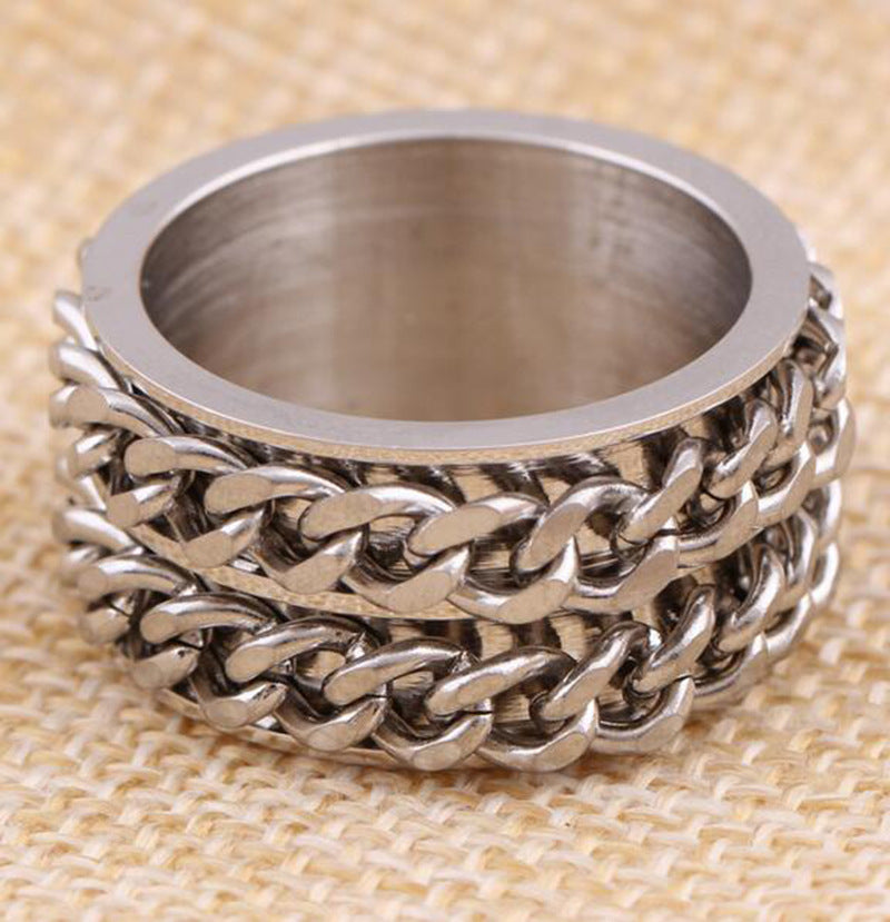 Vintage Chain Titanium Steel Mens Index Finger Ring Size 6 7 8 9 10 Stainless Jewelry Fashion Accent Accessory