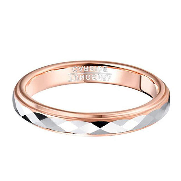 Womens Tungsten Steel Ring Geometric Diamond Silver Ring Simple Rose Gold Ring WeddingAnniversary BirthdayGift
