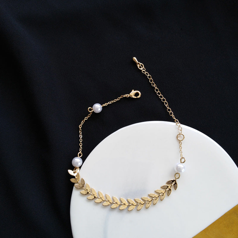 Womens Titanium Steel Bracelet Geometric Wheat Ear Design Pearl Accent Individually Packed Fashion Jewels Gift