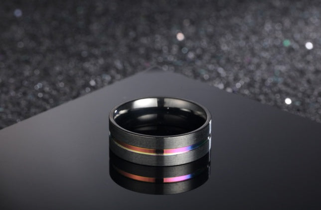 Mens Rainbow Titanium Steel Rings Brushed Finish Durable Fashion Jewelry Bands For Everyday Wear Sizes 6 To 12