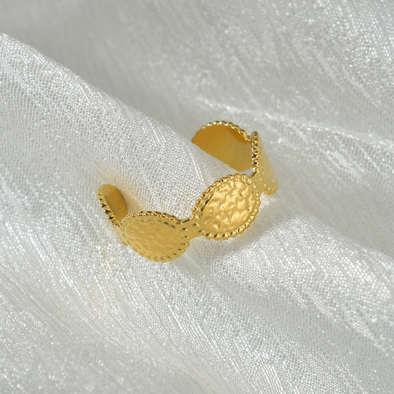 Vintage Turquoise Irregular Texture Ring Stainless Steel Geometric Design For Women Gold Tone Holiday Gift Box